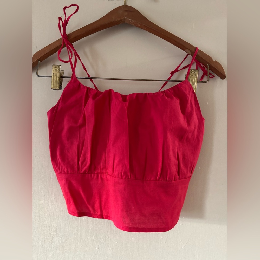 Tie-Shoulder Crop Top in Bright Pink